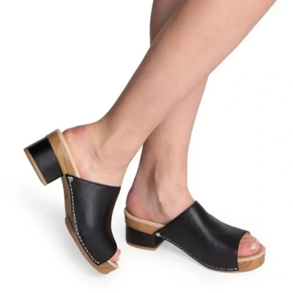 Dansko "Maci" Black Leather Open Toe Slip-on Clogs Sz.10/40 Ret.$155 - Picture 3 of 11
